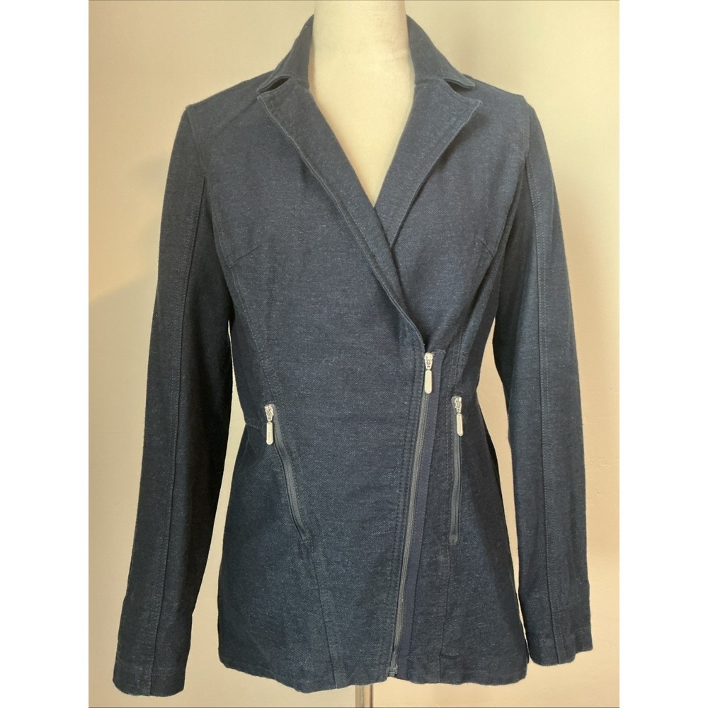 NIC + ZOE Knit Blazer Navy Notch Lapel Zipped Pockets Sz Small